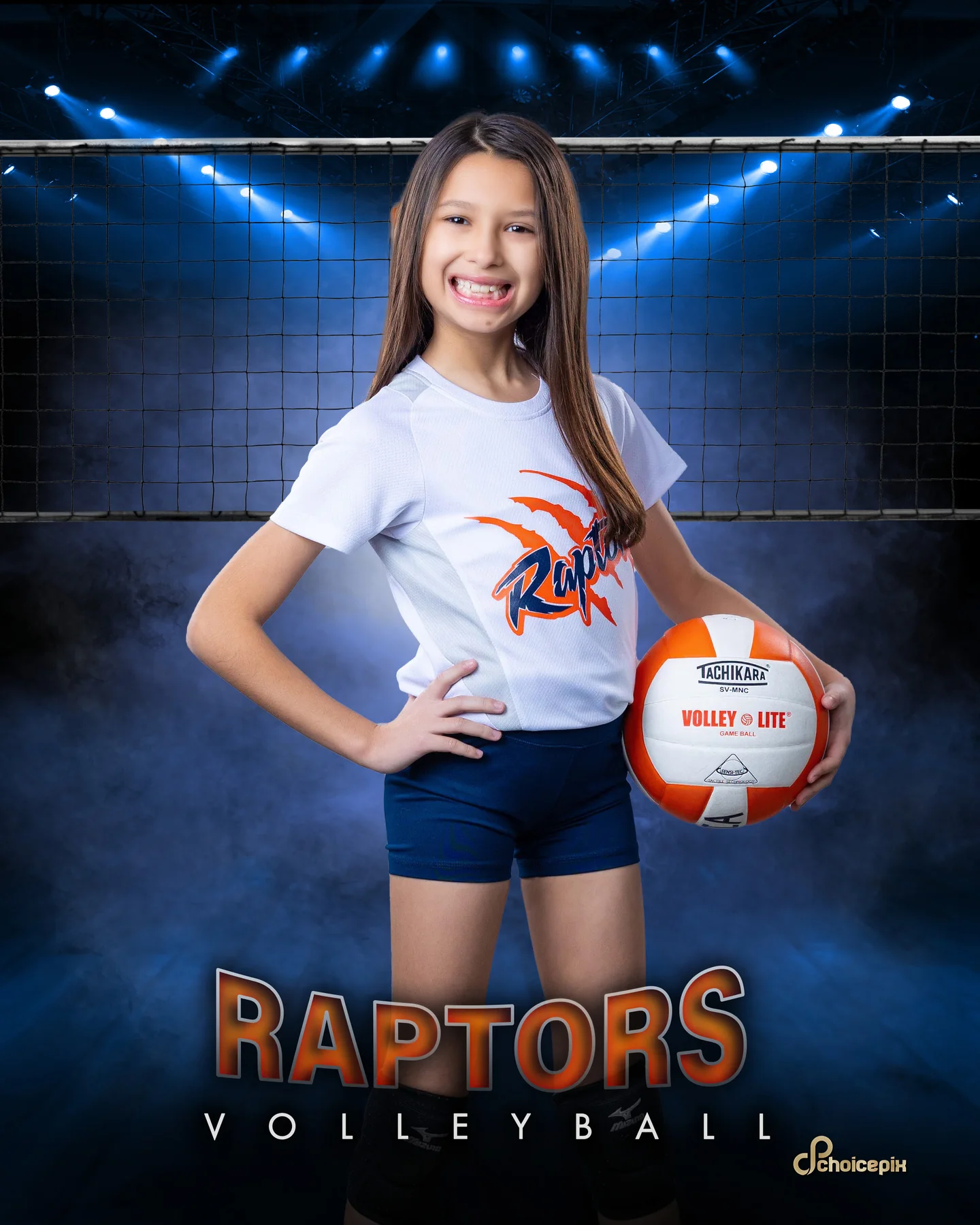 Volleyball athlete in a white and navy uniform